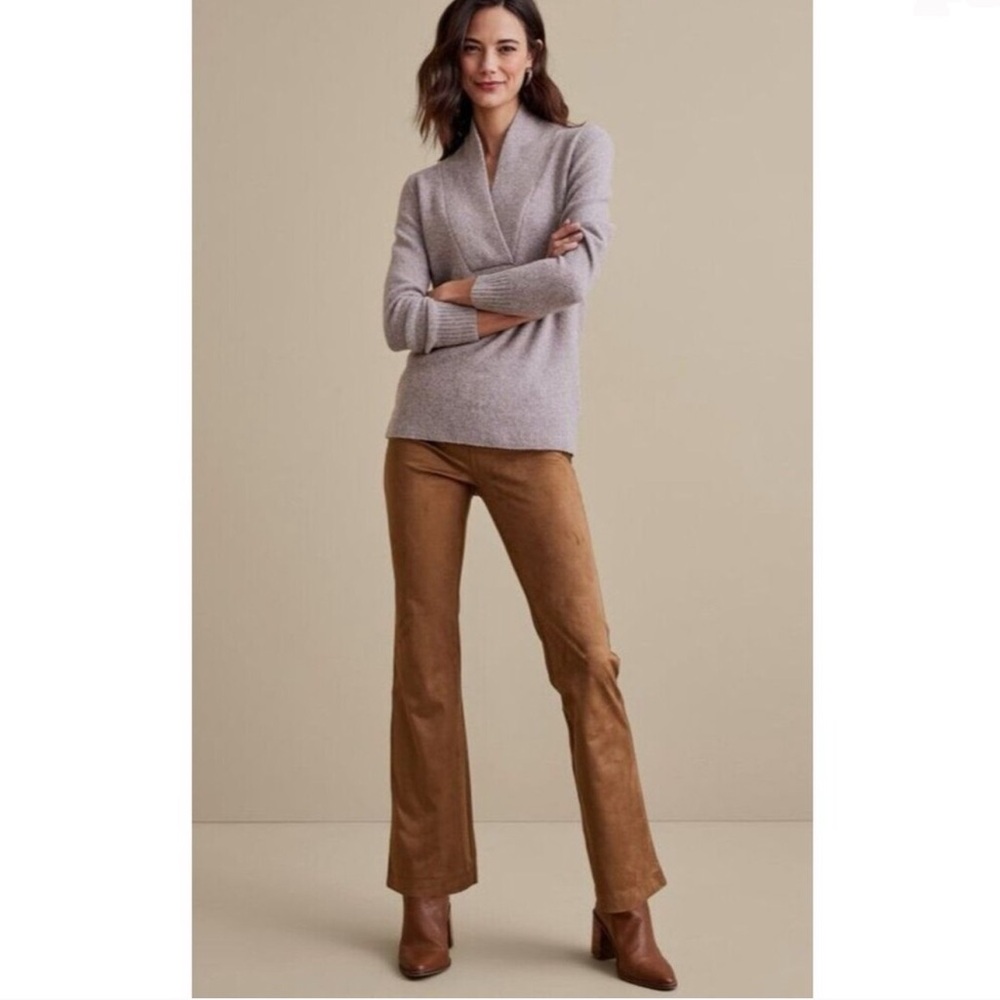 NWT Soft Surroundings Faux Suede Saddle Brown Pull On Bootcut Pants Petite Large